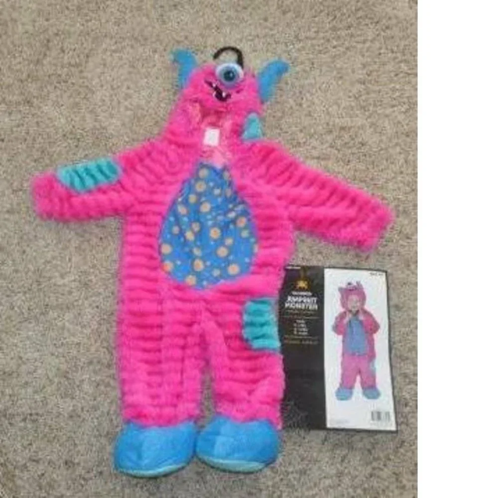 Pink Monster 6/12 months Halloween Costume 1Pc Plush Hooded Footed Infant Baby